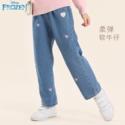 迪士尼女童牛仔裤2024春装春季裤子，宽松牛仔直筒长裤休闲洋气童装