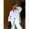 NEVA HU白色长袖衬衫女宽松2024韩版百搭衬衣设计感BF衬衣