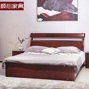 新中式水曲柳实木高抽箱体，床琥珀红色1.8m储物双人床婚床实木大床
