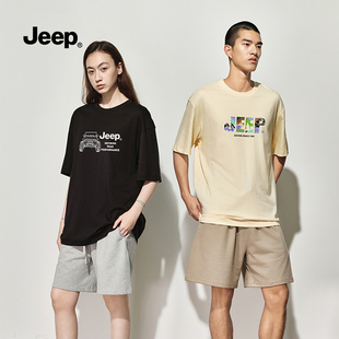 jeep吉普圆领t恤男短袖，夏季2024潮流印花纯棉高端半袖上衣f2