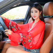 夏季防晒披肩女两用围巾长款外搭刺绣沙滩防紫外线开车空调丝巾