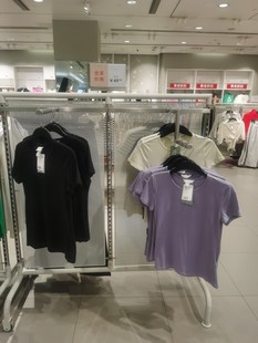 HM购韩版黑色紫色浅绿色宽松圆领短袖T恤女