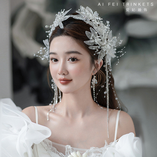 韩式新娘头饰手工蕾丝水晶，发夹唯美流苏，边夹婚纱礼服写真造型配饰