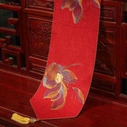 新中式桌旗古典红木客厅桌布古典绣花餐桌电视柜茶几定制棉麻床旗