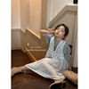 咸蛋虾米韩国夏装女童短袖T恤连衣裙+背心纱纱裙子=蕾丝两件套装