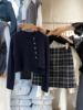 韩国东大门秋季不规则，针织开衫+格子，半身裙小个子显高显瘦两件套