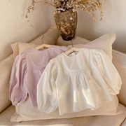 女童长袖衬衫秋季纯棉，公主风泡泡袖，长袖上衣1-6岁宝宝