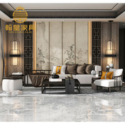 新中式实木布艺沙发组合现代简约禅意客厅，茶几酒店样板间家具定制
