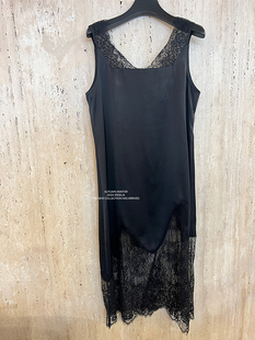 widelia陈姬儿(陈姬儿)夏季设计感黑色，背心裙镂空蕾丝拼接连衣裙8007
