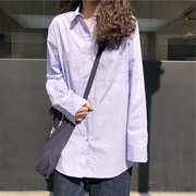 2024春夏香芋紫衬衫女长袖淡紫色上衣防晒衣宽松学生口袋衬衣外套