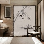 高档中式竹子纯手禅意绘茗定制品竹门帘隔断复古中国风窗帘门帘下