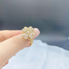 韩国时尚可调节双层旋转幸运草水晶女个性戒指小众设计送女友礼物