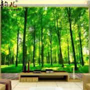 3d立体大自然墙纸客厅绿色森林壁纸卧室电视背景墙壁画5d树林风景
