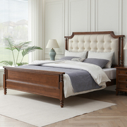 卡娜斯美式乡村实木床真皮软包双人婚床主卧复古储物家具床1.8米