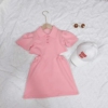 亲子装80-160夏季女童运动风翻领，polo纯棉连衣裙，小公主粉红色灰色