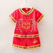 男童唐装套装夏装宝宝中国风短袖复古儿童装汉服两件套周岁礼服