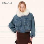 OZLANA牛仔派克服女2023冬季两穿设计款休闲百搭短款外套大衣