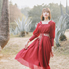 麦叙《卡萨布兰卡》民族风复古红色雪纺，连衣裙春沙漠旅拍