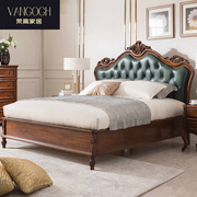 美式全实木床主卧大床真皮软靠双人床，欧式雕花头层牛皮婚床1.8米