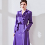 chic风衣外套女2022春秋，高端小个子炸街双排，扣中长款紫色风衣