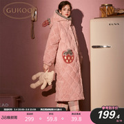 gukoo果壳睡衣女冬夹棉款草莓系列三层夹棉加绒加厚家居服睡袍