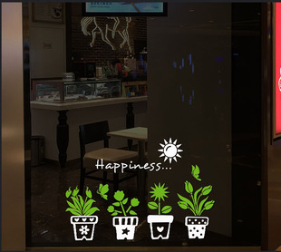 田园风格花草橱窗玻璃推拉门窗户咖啡店铺创意装饰防水自粘墙贴纸