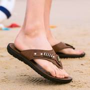 男士拖鞋夏季防滑皮质外穿夏季潮流运动休闲软底夹脚皮凉0415k