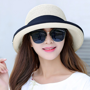 帽子女夏天草帽遮阳帽，可折叠太阳帽防晒沙滩帽，遮脸大沿帽2024