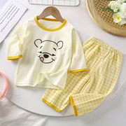 春秋儿童宝宝睡衣二件套薄款幼儿小童休闲七分袖裤纯棉卡通空调服