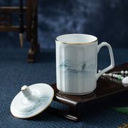 千峰越瓷办公会议室，陶瓷带盖杯中式男士，茶杯个人专用高档杯子