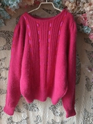 2024玫红色蕾丝绸缎线，甜美原单单品套头安哥拉长袖兔毛