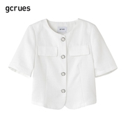 gcrues小香风短袖外套，女2024春夏季小个子设计感小众白色上衣