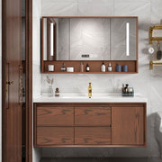 现代简约红橡木浴室柜陶瓷一体盆实木卫浴柜智能镜柜组合洗手