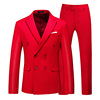 双排扣西服套装，男两件套大红色商务休闲职业装，英伦风西装外套裤子