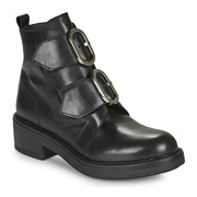 MYMA法国品牌女靴搭扣中跟显瘦短筒靴黑色秋冬欧美风时装皮靴