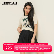 杰茜莱字母卡通短袖薄款针织衫T恤女2024春夏上衣 jessyline