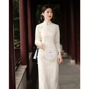 蕾丝旗袍2023年年轻款气质高端素雅刺绣中国风长旗袍秋季