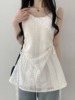 韩国chic夏季洋气抽绳系带收腰蕾丝吊带小衫女叠穿纱裙打底短裙子