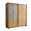 北欧门移衣柜现代简约家用原木推拉实木质衣橱卧室W玻璃木门大衣
