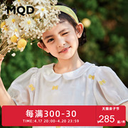 MQD童装女童连衣裙22夏季蝴蝶结绣花女孩欧根纱泡泡袖公主裙