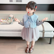 女小童两件裙套装女童洋气，韩版秋装2024年童装衣服宝宝牛仔春