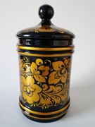 俄罗斯特色漆器手工艺品罐子金色凤尾花高19厘米口宽10厘米