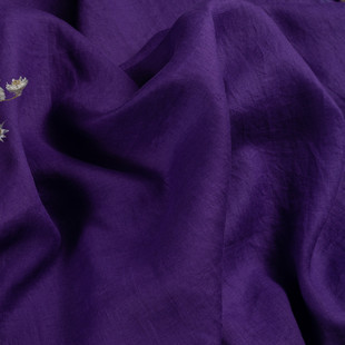 茄子紫旅行文艺亚麻布，料石磨砂洗麻料，袍子连衣裙裤子衬衫外套