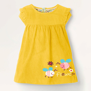 女童黄色圆领短袖连衣裙木，耳边小可爱裙子，宝宝夏装纯棉半袖公主裙