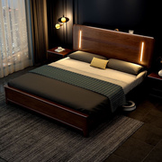 金丝胡桃木实木床1.8米双人主，卧大床新中式，1.5米单人床加厚床头柜