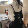 韩国ins早春后背蝴蝶结系带设计短款丝绒吊带背心+A字半身裙套装
