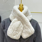 进口真獭兔毛皮草围巾，韩版简约长款编制毛毛，围脖保暖双面加厚毛领
