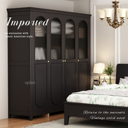 复古法式实木衣柜双门储物柜现代简约美式黑色四门大衣橱卧室