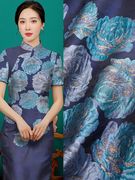 中式春秋大花朵连衣裙面料金丝暗纹立体布料高档服装定位提花布料