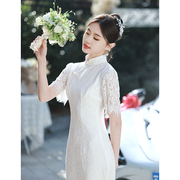 白色旗袍登记领证小礼服订婚连衣裙，轻奢小众高端高级感蕾丝女夏季